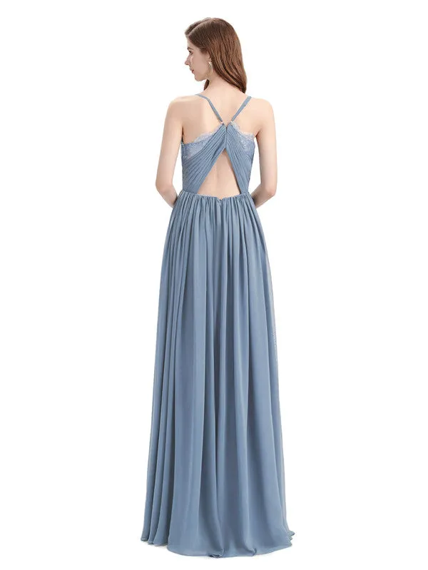 Elegant Spaghetti Straps A-line Chiffion Floor-Length Bridesmaid Dresses sold by ChicSew product image thumbnail 4