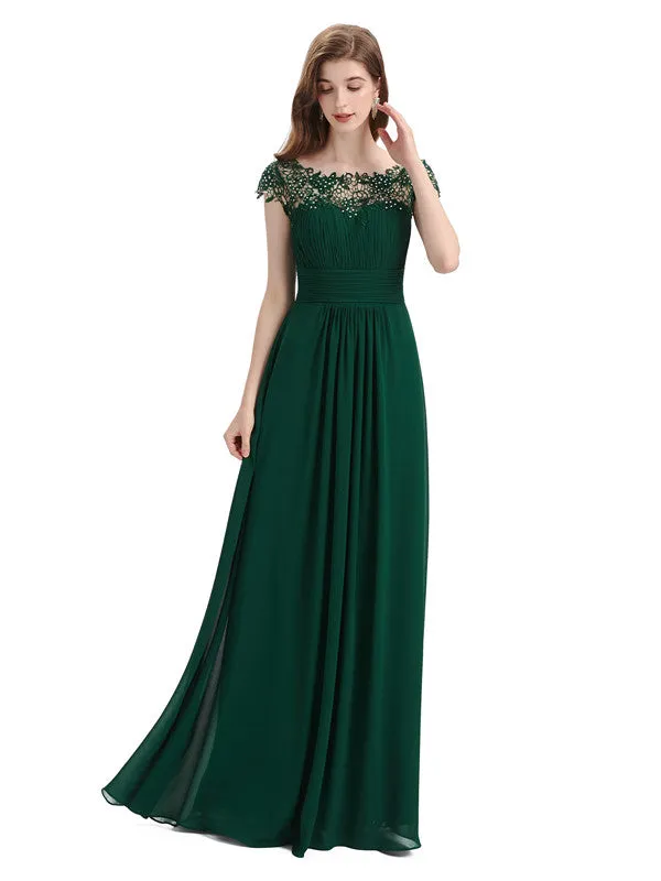 Elegant A-line Short Sleeve Floor-Length Bridesmaid Dresses made by ChicSew