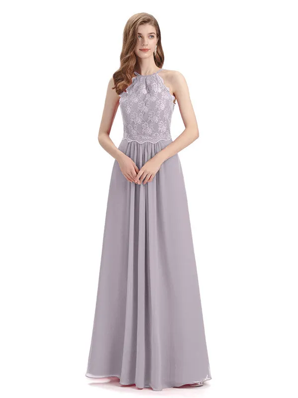 A-line Sleeveless High Neck Floor-Length Bridesmaid Dresses sold by ChicSew