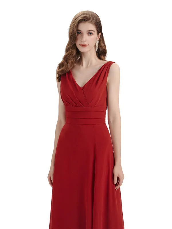 Elegant Sleeveless V-Neck Side Slit Floor-Length Long Bridesmaid Dresses sold by ChicSew product image thumbnail 2