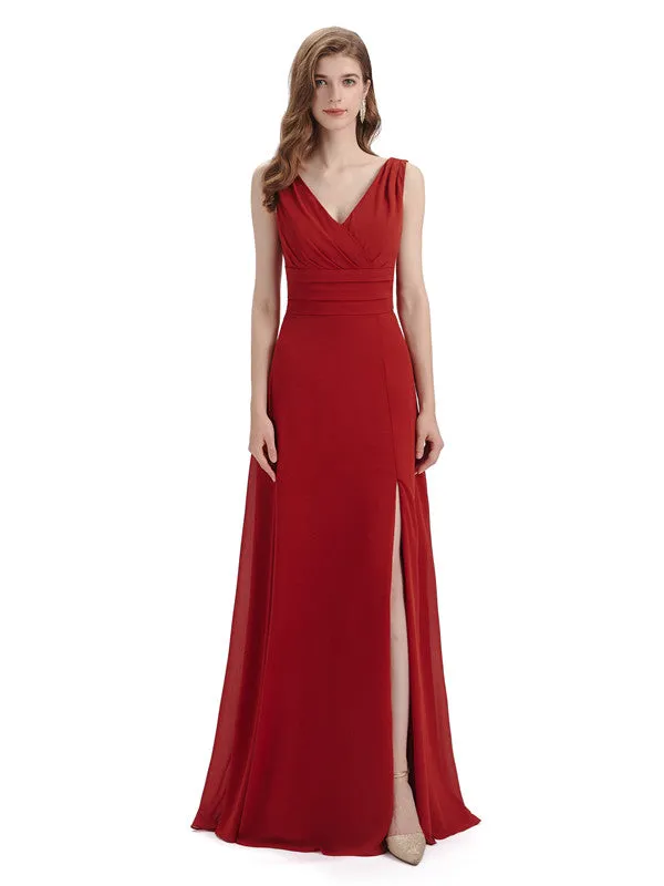 Elegant Sleeveless V-Neck Side Slit Floor-Length Long Bridesmaid Dresses sold by ChicSew product image thumbnail 4