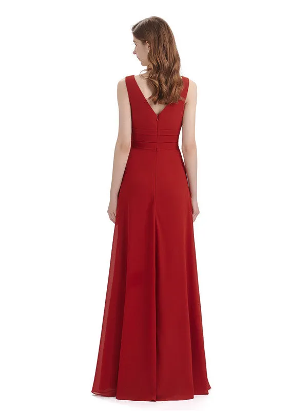 Elegant Sleeveless V-Neck Side Slit Floor-Length Long Bridesmaid Dresses sold by ChicSew product image thumbnail 3