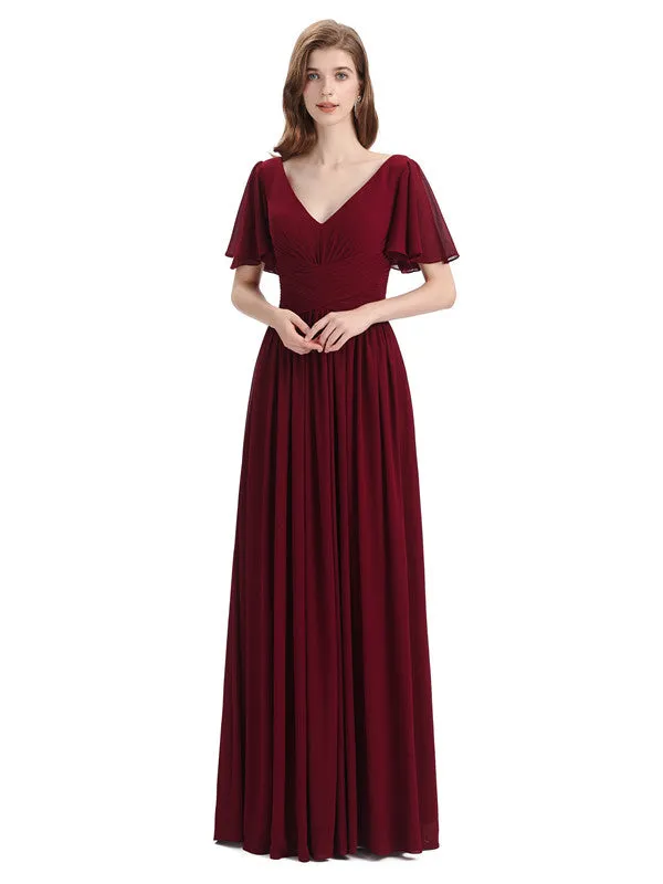 Chiffon A-line Short Sleeves Elegant Floor-Length Bridesmaid Dresses sold by ChicSew product image thumbnail 4