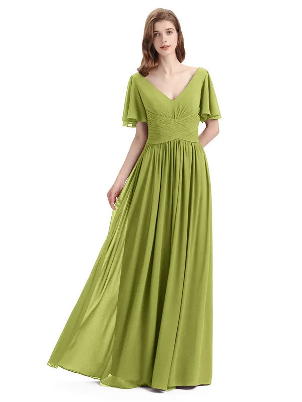 Chiffon A-line Short Sleeves Elegant Floor-Length Bridesmaid Dresses sold by ChicSew product image thumbnail 5