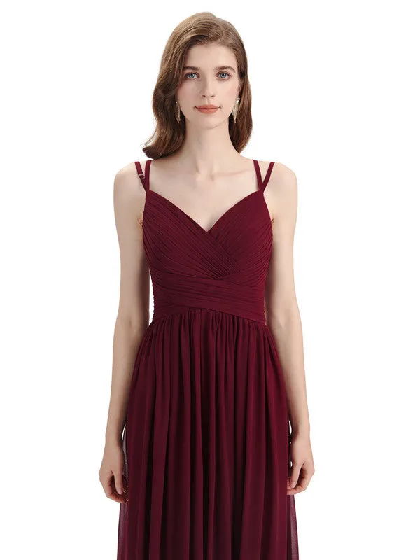 Spaghetti Straps Chiffon A-line Sleeveless V-neck Floor-Length Bridesmaid Dresses sold by ChicSew product image thumbnail 2