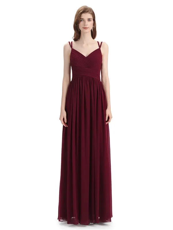 Spaghetti Straps Chiffon A-line Sleeveless V-neck Floor-Length Bridesmaid Dresses sold by ChicSew product image thumbnail 3