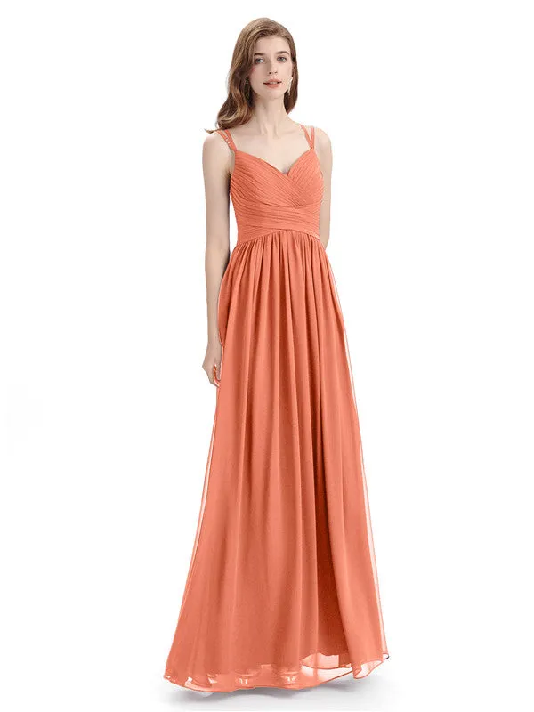 Spaghetti Straps Chiffon A-line Sleeveless V-neck Floor-Length Bridesmaid Dresses sold by ChicSew product image thumbnail 5