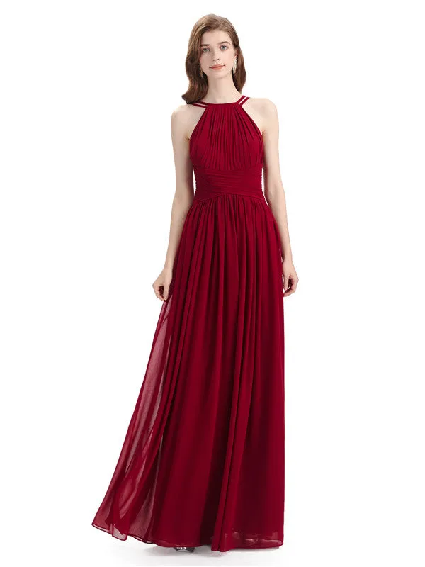 Charming Halter Chiffon A-line Sleeveless Floor-Length Bridesmaid Dresses sold by ChicSew