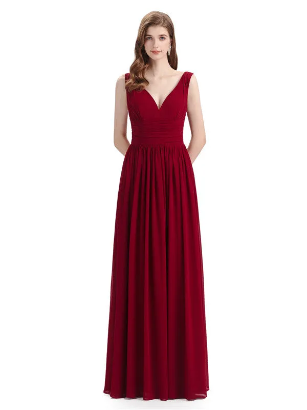 Simple Spaghetti Straps Chiffon A-line Sleeveless Floor-Length Bridesmaid Dresses sold by ChicSew product image thumbnail 3