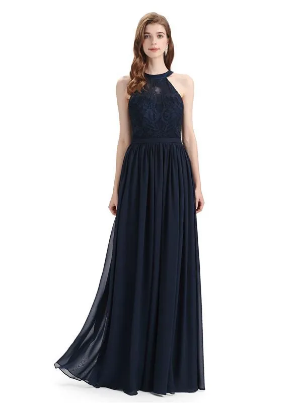 Beautiful Halter Chiffon A-line Sleeveless Floor-Length Bridesmaid Dresses sold by ChicSew product image thumbnail 3