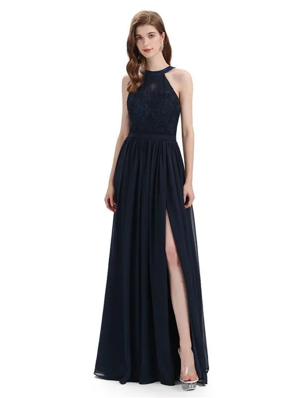 Beautiful Halter Chiffon A-line Sleeveless Floor-Length Bridesmaid Dresses sold by ChicSew product image thumbnail 5