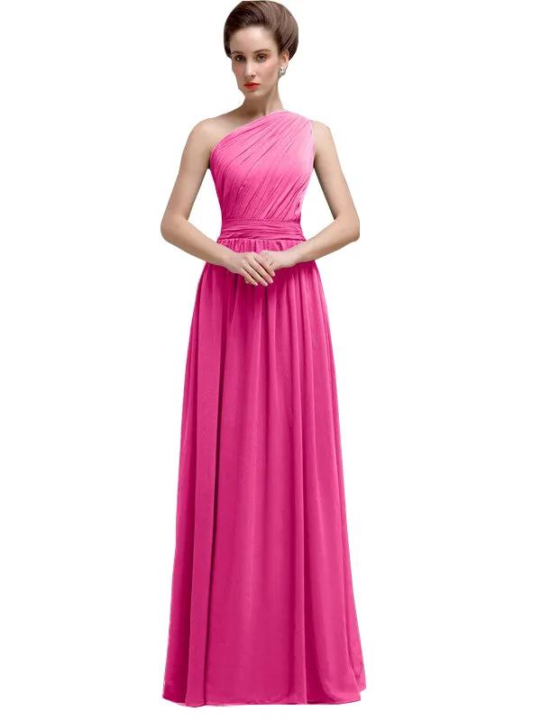 Simple One-shoulder Chiffon Long Bridesmaid Dresses sold by ChicSew product image thumbnail 5