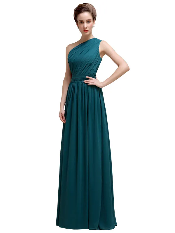 Simple One-shoulder Chiffon Long Bridesmaid Dresses sold by ChicSew product image thumbnail 4