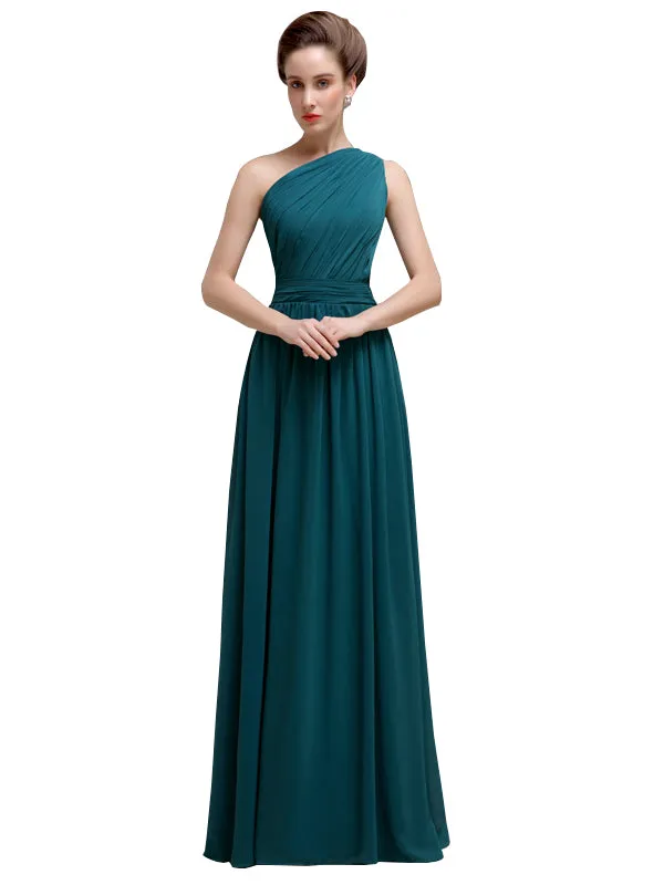 Simple One-shoulder Chiffon Long Bridesmaid Dresses sold by ChicSew