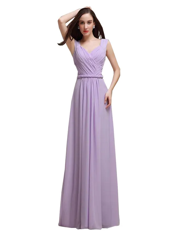 Honest A-line Chiffon Long Bridesmaid Dresses sold by ChicSew