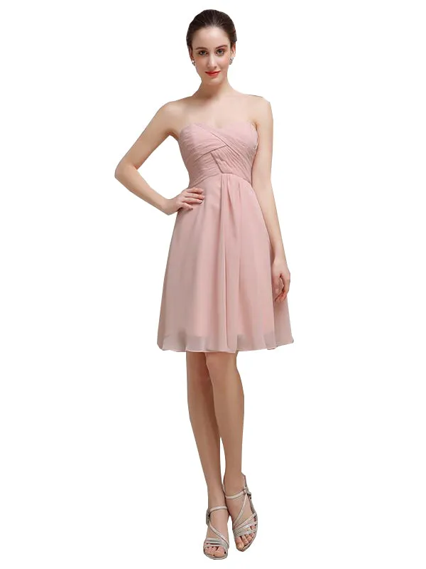 Sweetheart Pleats Chiffon Short Bridesmaid Dresses sold by ChicSew