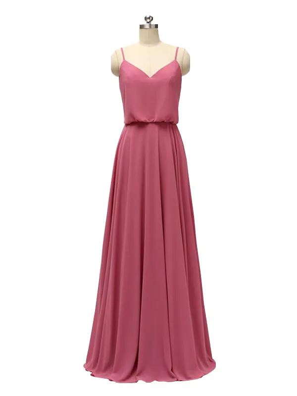 Elegant Spaghetti Strap Chiffon Floor Length Maxi Modern Bridesmaid Dresses sold by ChicSew