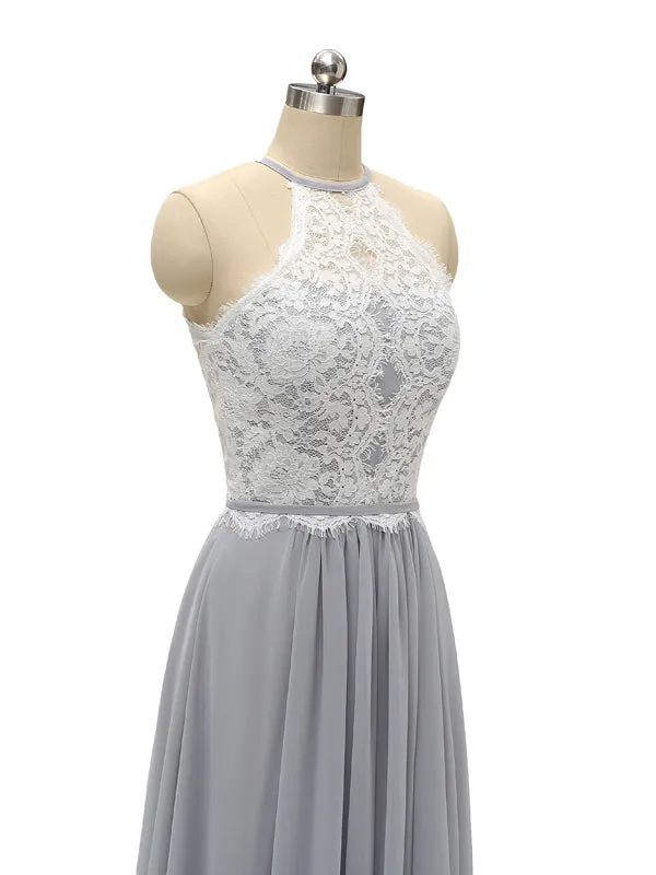 Top Lace Halter Chiffon Floor Length Bridesmaid Dresses sold by ChicSew product image thumbnail 2
