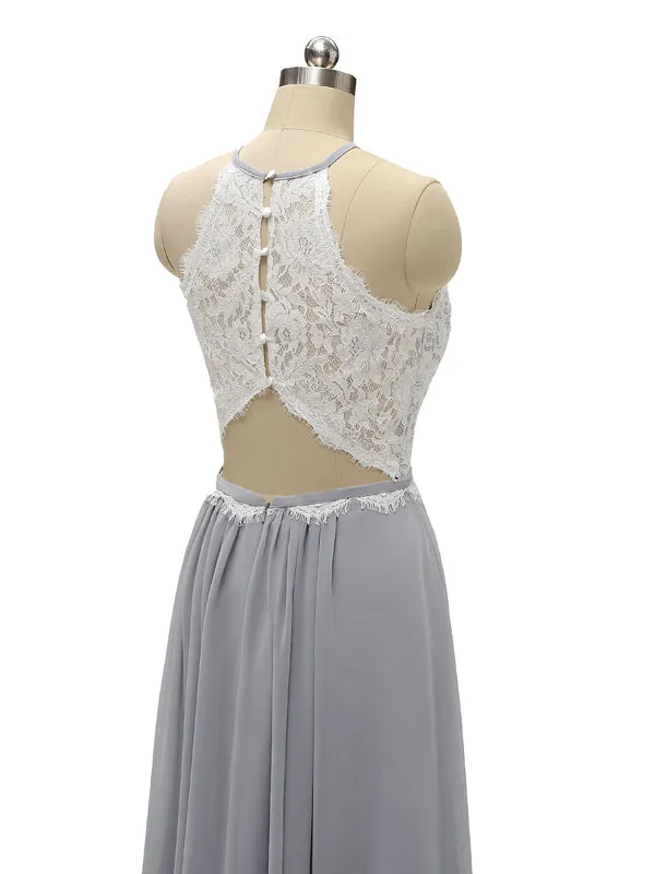 Top Lace Halter Chiffon Floor Length Bridesmaid Dresses sold by ChicSew product image thumbnail 4