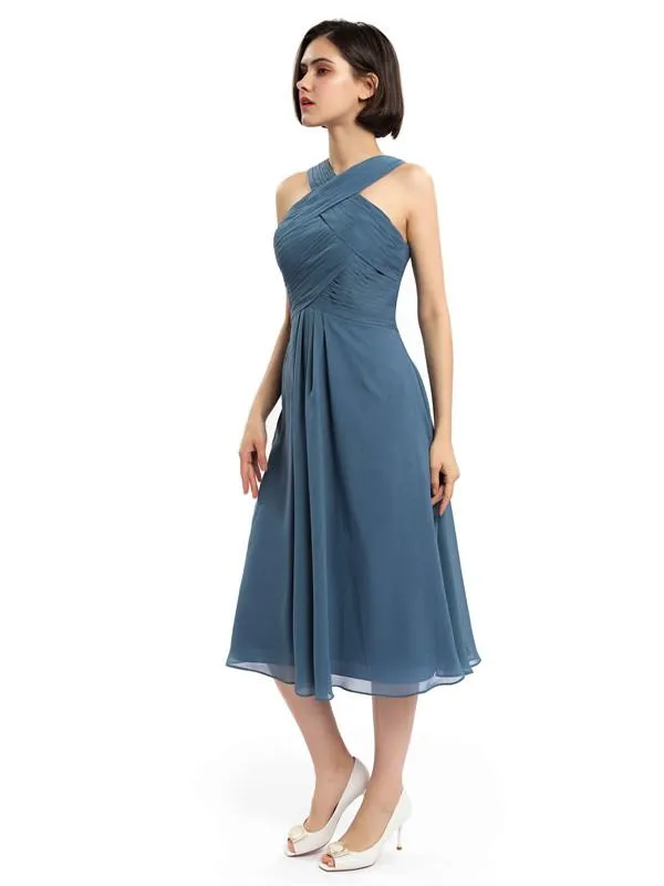 A-line Sleeveless Criss-cross Halter Tea-length Bridesmaid Dresses sold by ChicSew product image thumbnail 5