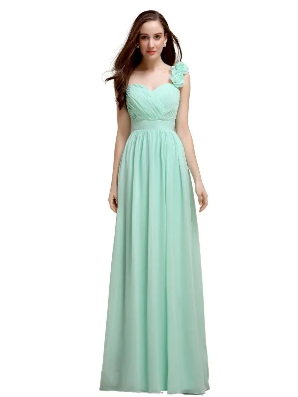A-line One-Shoulder With Flowers Floor-Length Bridesmaid Dresses sold by ChicSew