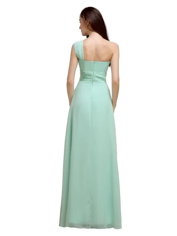 Elegant A-line One-Shoulder With Flowers Floor-Length Bridesmaid Dresses sold by ChicSew product image thumbnail 4