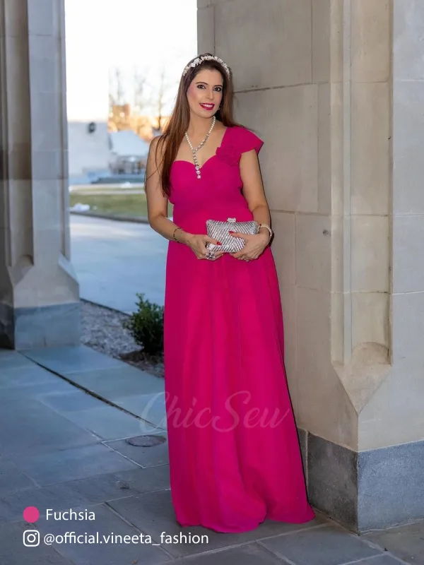 Elegant A-line One-Shoulder With Flowers Floor-Length Bridesmaid Dresses sold by ChicSew