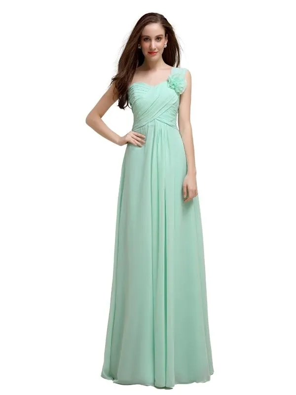 Elegant A-line One-Shoulder With Flowers Floor-Length Bridesmaid Dresses sold by ChicSew product image thumbnail 5