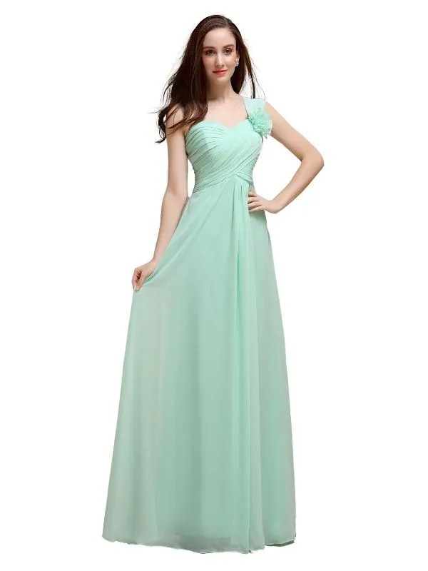 Elegant A-line One-Shoulder With Flowers Floor-Length Bridesmaid Dresses sold by ChicSew product image thumbnail 2