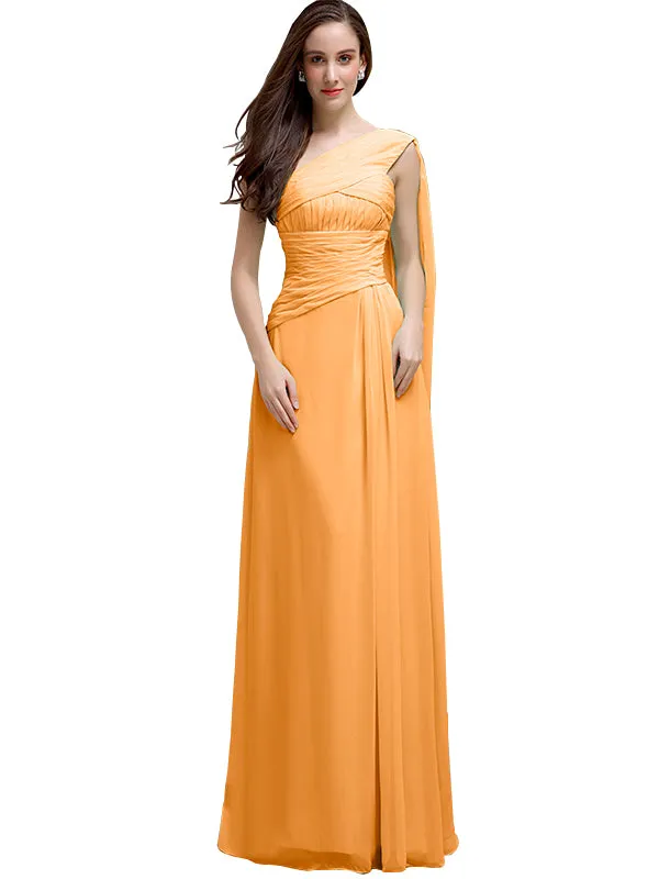 Chiffon A-line One-Shoulder Sleeveless Floor-Length Bridesmaid Dresses sold by ChicSew product image thumbnail 3