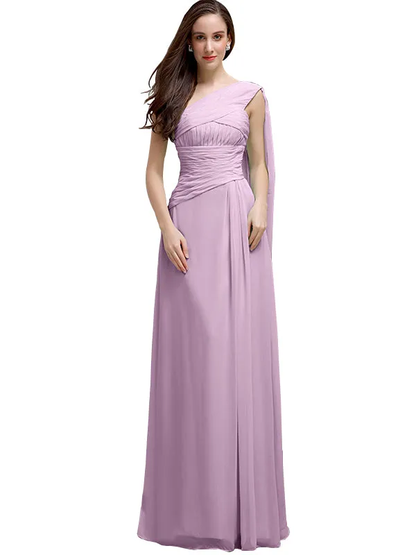 Chiffon A-line One-Shoulder Sleeveless Floor-Length Bridesmaid Dresses sold by ChicSew product image thumbnail 4