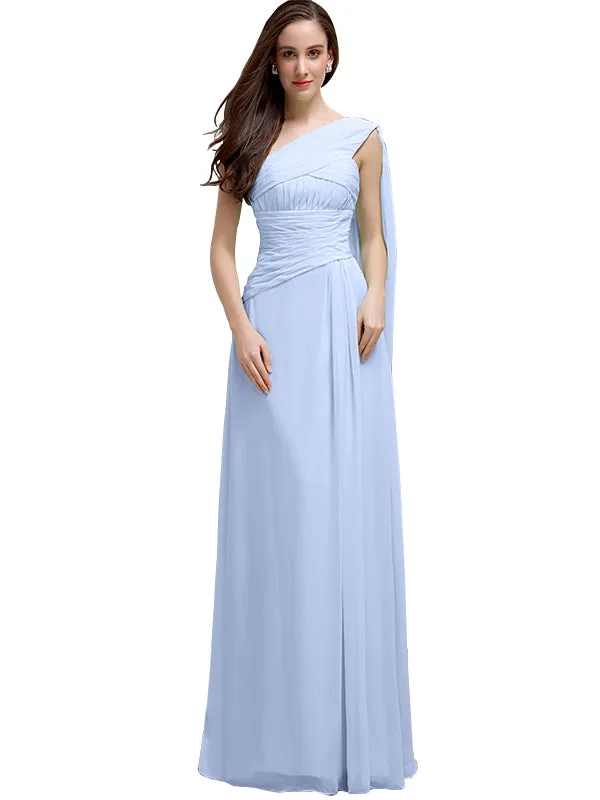 Chiffon A-line One-Shoulder Sleeveless Floor-Length Bridesmaid Dresses sold by ChicSew