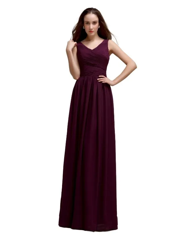 Chiffon Shoulder Strap A-line Floor-Length Bridesmaid Dresses sold by ChicSew