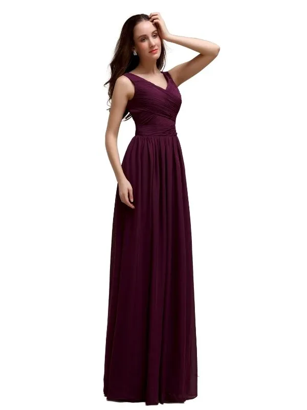 Chiffon Shoulder Strap A-line Floor-Length Bridesmaid Dresses sold by ChicSew product image thumbnail 4