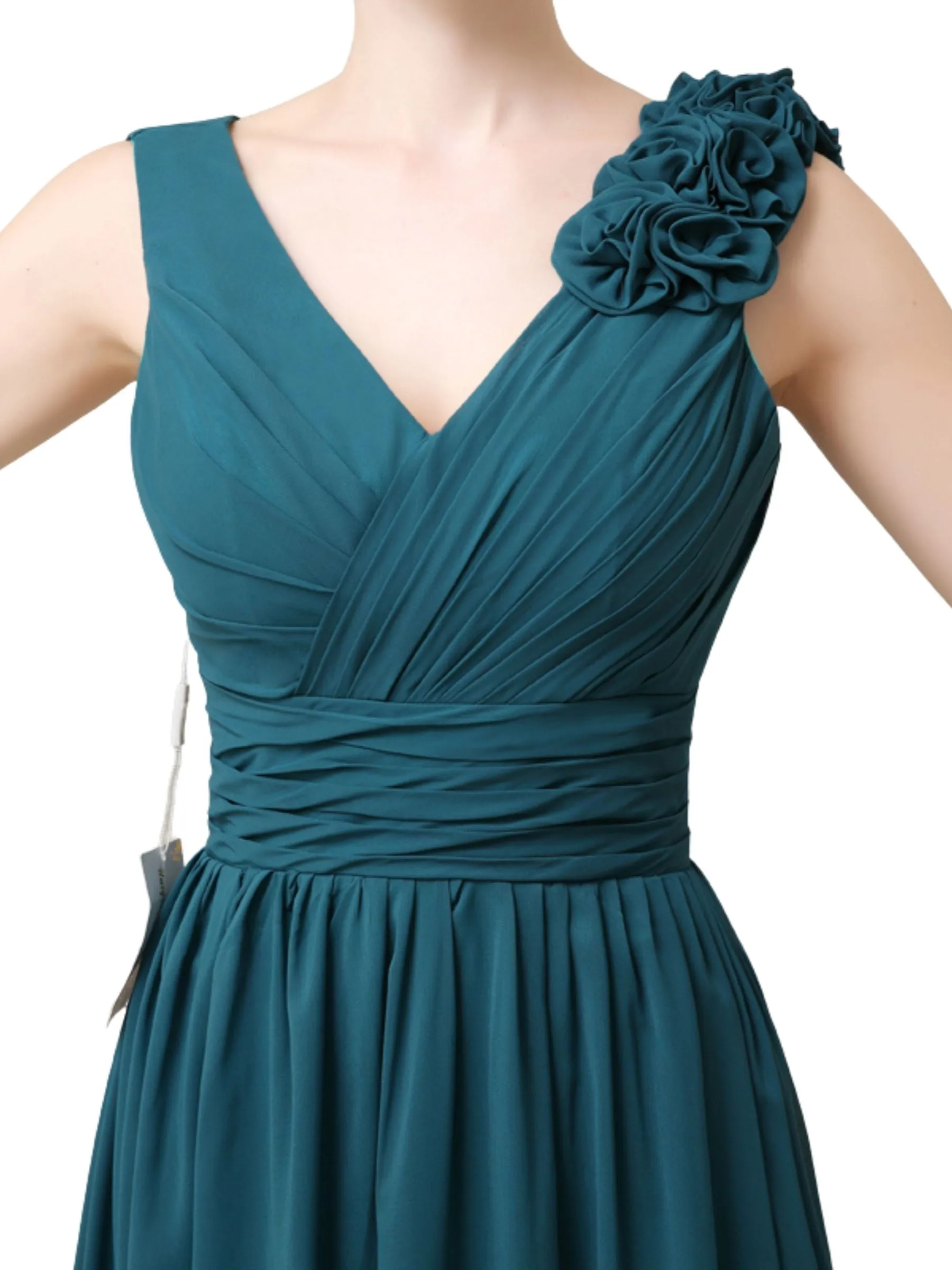 Elegant V-neck Flower A-line Floor-Length Long Bridesmaid Dresses sold by ChicSew product image thumbnail 2