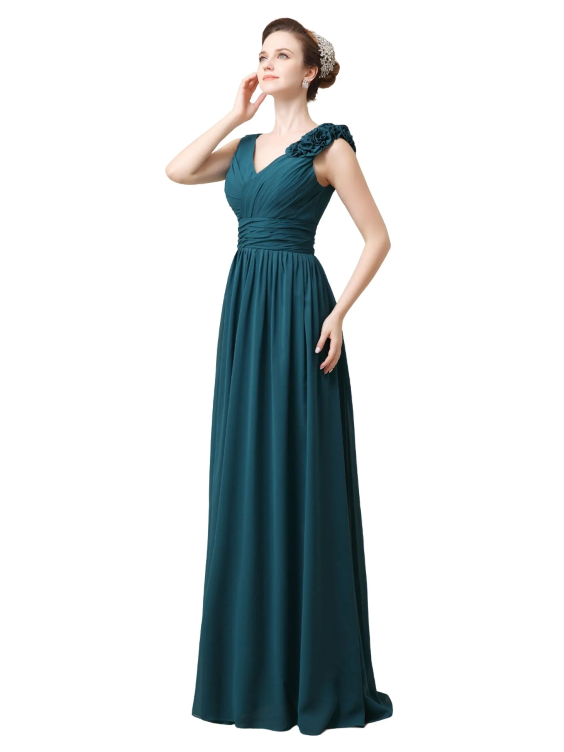 Elegant V-neck Flower A-line Floor-Length Long Bridesmaid Dresses sold by ChicSew product image thumbnail 4