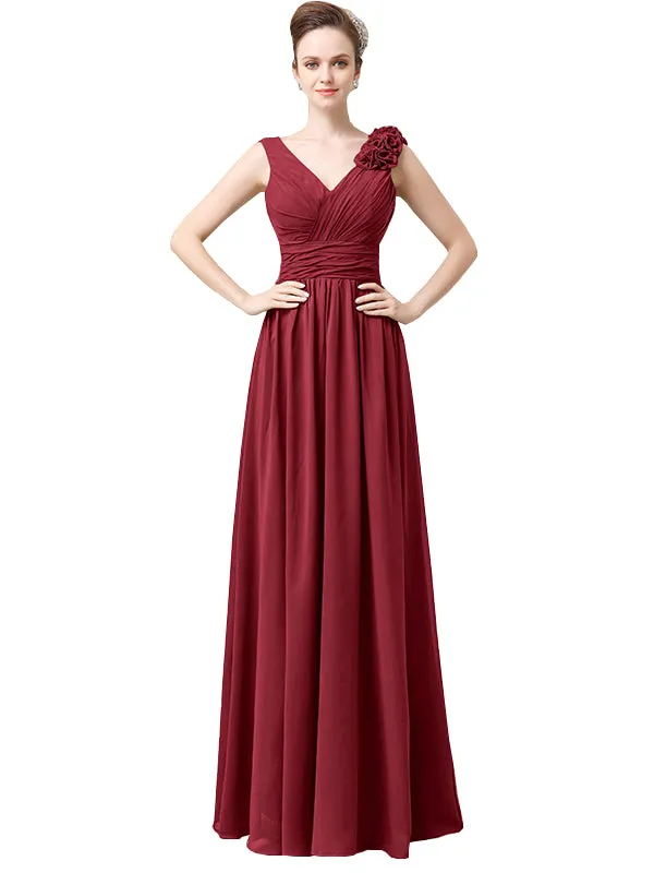 Elegant V-neck Flower A-line Floor-Length Long Bridesmaid Dresses sold by ChicSew product image thumbnail 5