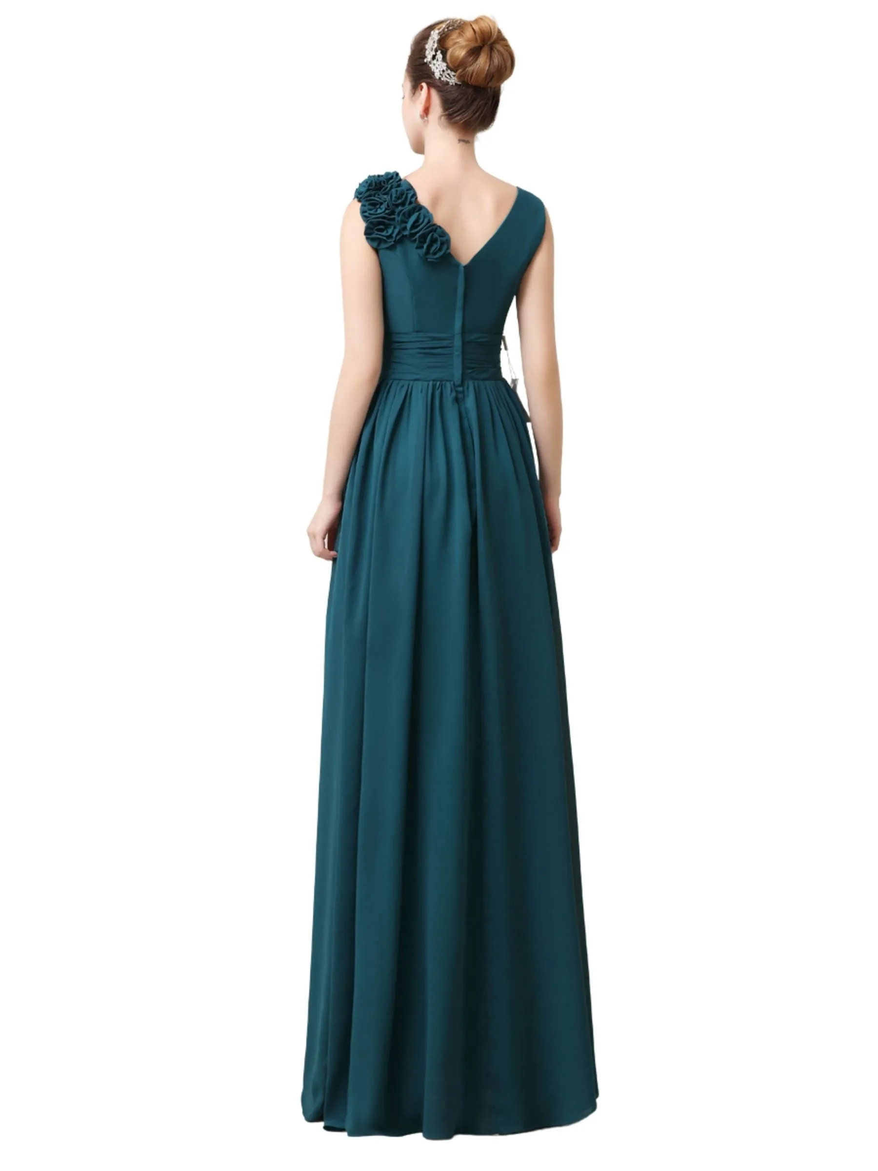 Elegant V-neck Flower A-line Floor-Length Long Bridesmaid Dresses sold by ChicSew product image thumbnail 3