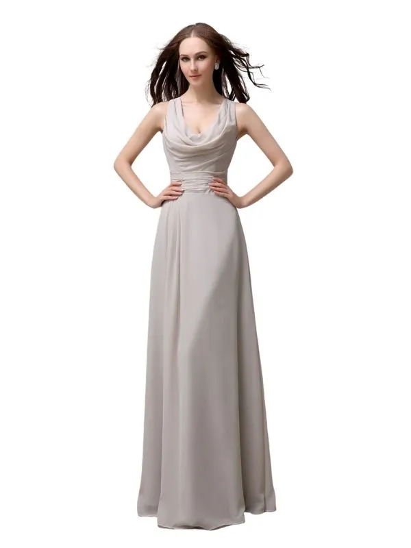 Shoulder Strap A-line Chiffon Floor-Length Long Bridesmaid Dresses sold by ChicSew