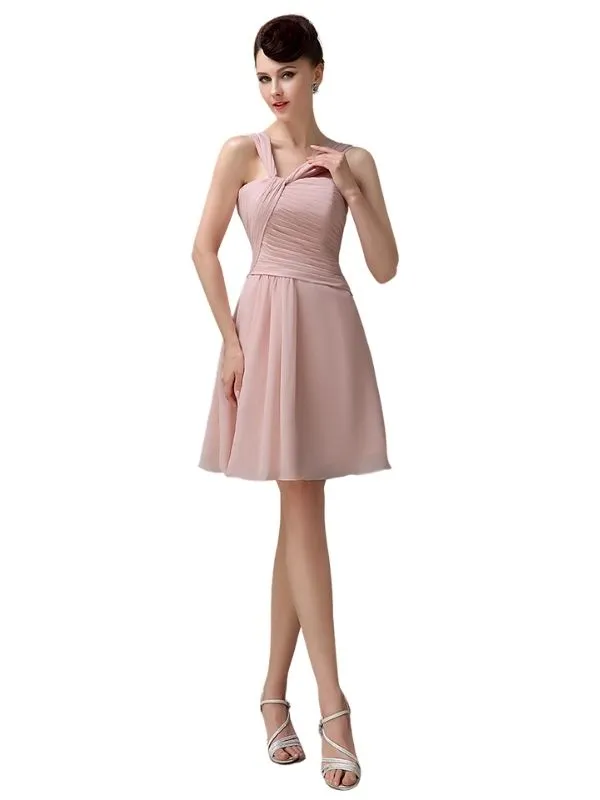 Simple A-line Knee-length Chiffon Short Bridesmaid Dresses sold by ChicSew