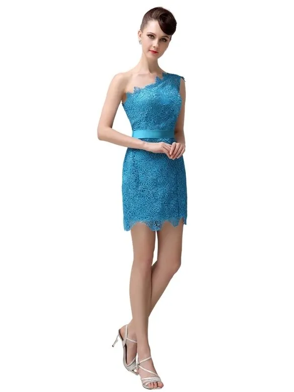 Charming Lace One-shoulder Short Bridesmaid Dresses sold by ChicSew product image thumbnail 4
