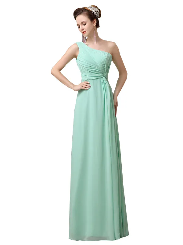 Simple A-line Chiffon One Shoulder Floor-Length Long Bridesmaid Dresses sold by ChicSew