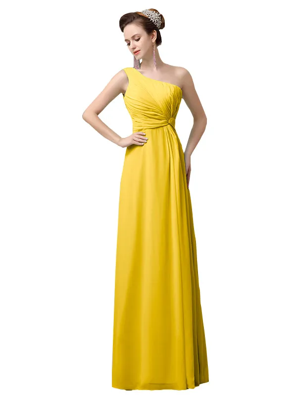 Simple A-line Chiffon One Shoulder Floor-Length Long Bridesmaid Dresses sold by ChicSew product image thumbnail 5