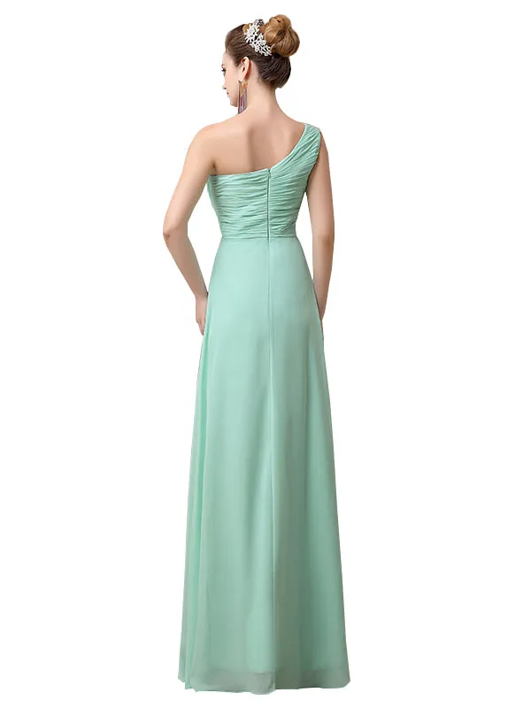 Simple A-line Chiffon One Shoulder Floor-Length Long Bridesmaid Dresses sold by ChicSew product image thumbnail 3