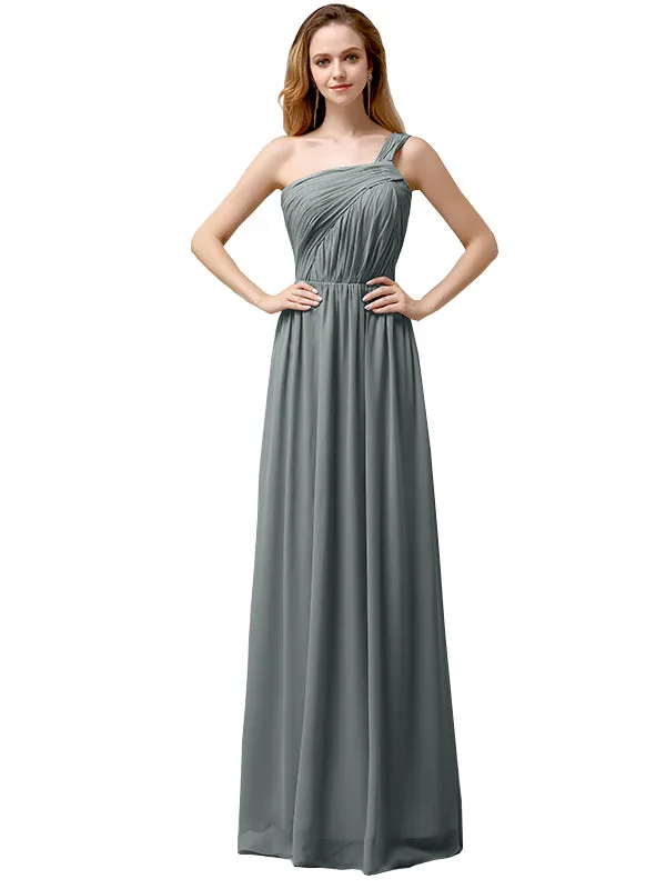 Chiffon One-Shoulder A-line Floor-Length Long Bridesmaid Dresses sold by ChicSew