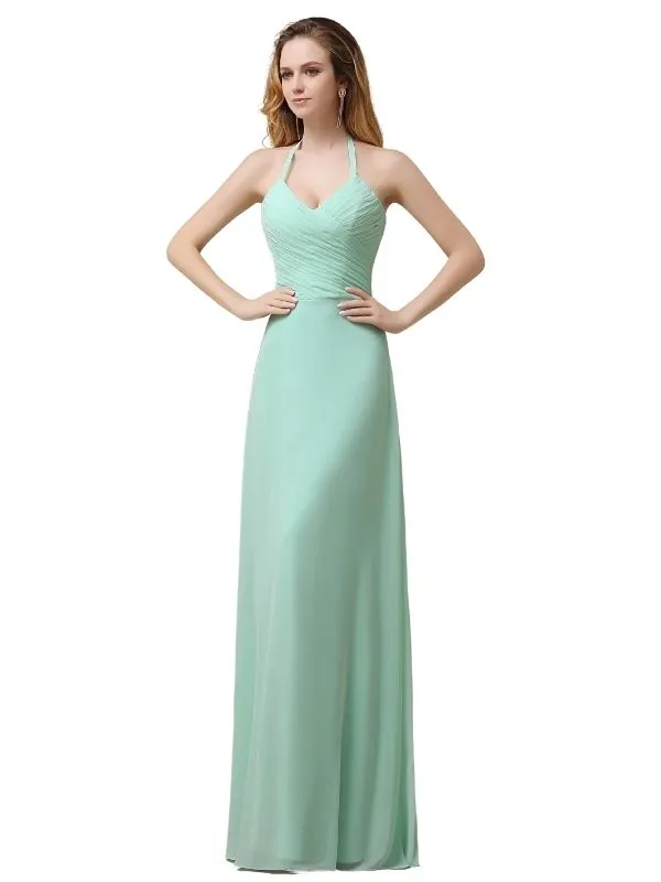 Halter Chiffon A-line Sleeveless Floor-Length Long Bridesmaid Dresses sold by ChicSew product image thumbnail 4