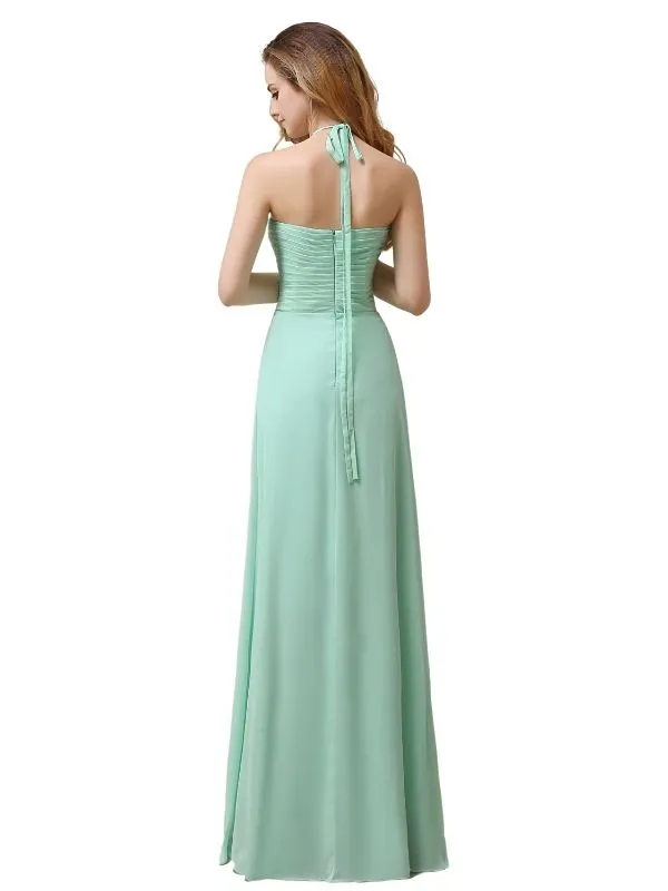 Halter Chiffon A-line Sleeveless Floor-Length Long Bridesmaid Dresses sold by ChicSew product image thumbnail 3