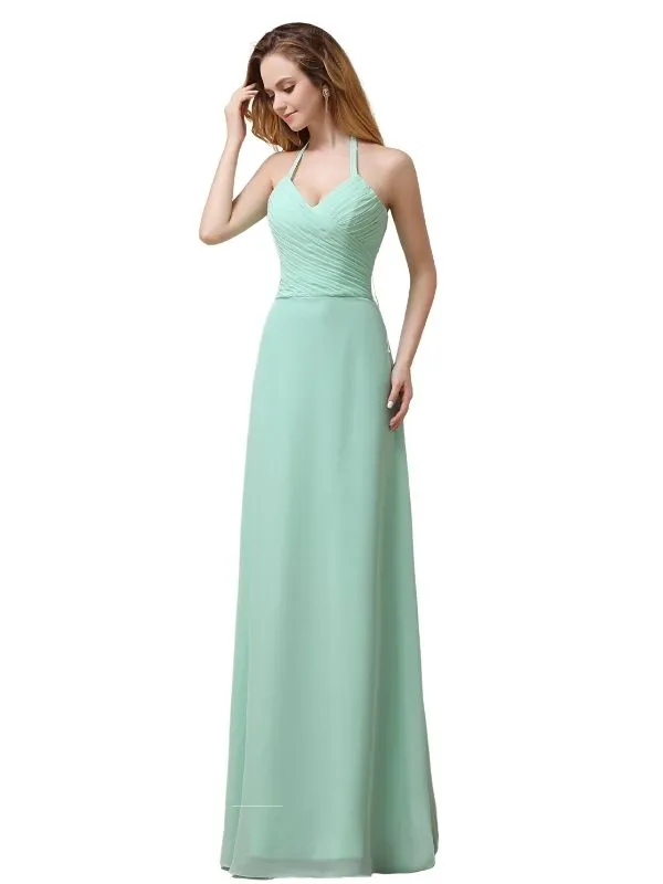 Halter Chiffon A-line Sleeveless Floor-Length Long Bridesmaid Dresses sold by ChicSew product image thumbnail 5