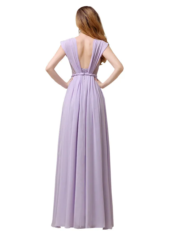 Cap Sleeves A-line Chiffon Floor-Length Long Bridesmaid Dresses sold by ChicSew product image thumbnail 3