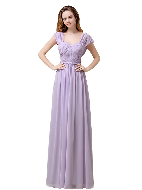 Cap Sleeves A-line Chiffon Floor-Length Long Bridesmaid Dresses sold by ChicSew
